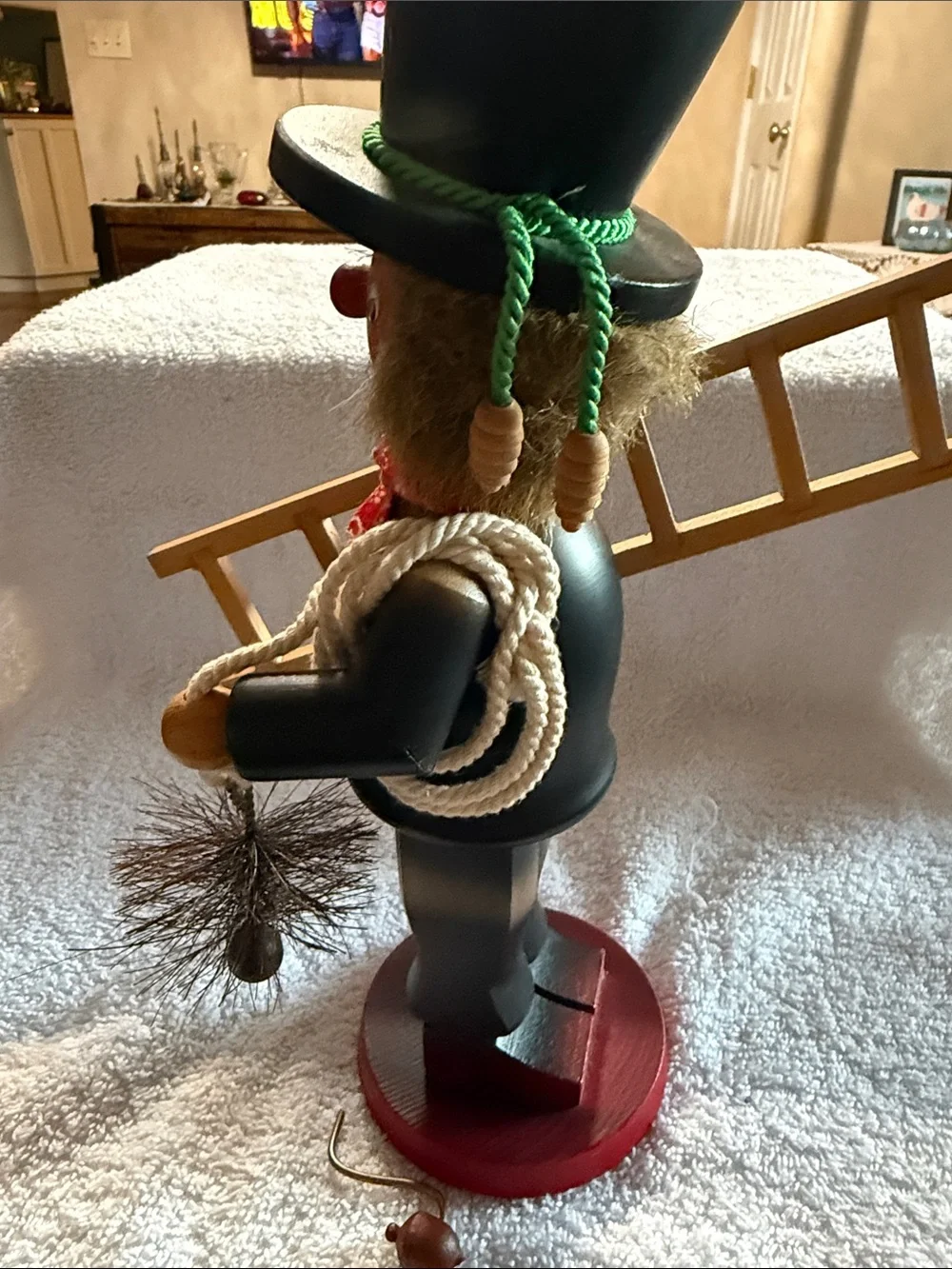 Wooden Chimney Sweep Figurine with Top Hat and Red Base